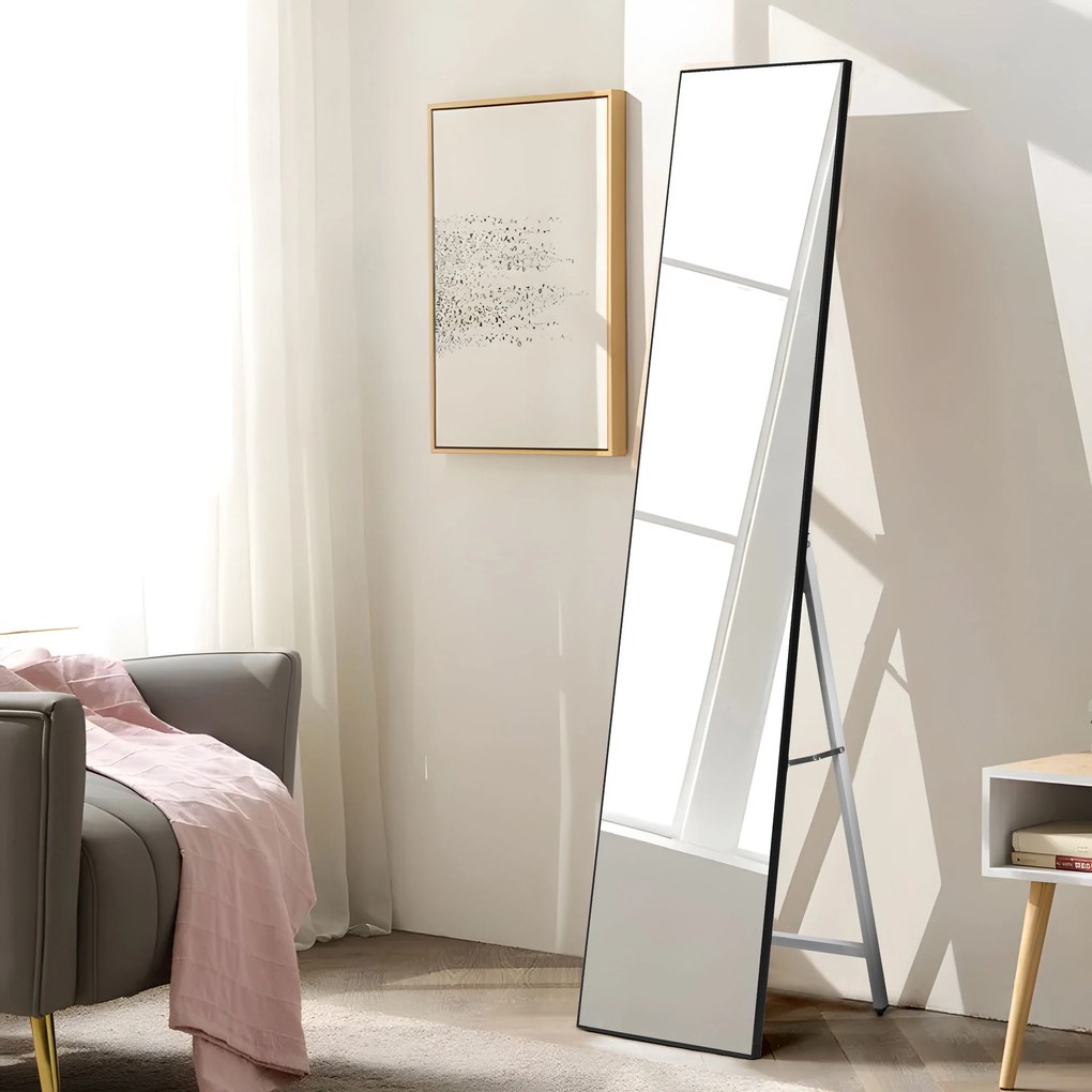 ModernHome Veľké stojace zrkadlo 159 cm, hliník - čierny rám
