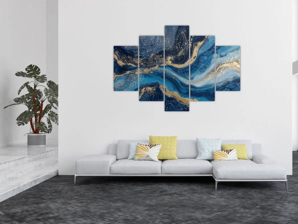 Obraz - Modrozlatý abstraktný mramor (150x105 cm)