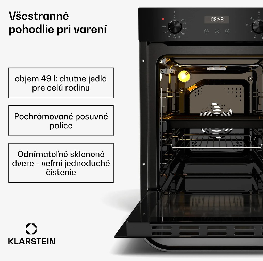 Klarstein SmartSlim rúra, Slim dizajn, 9 funkcií, objem 49 l, jednoduché čistenie, EEK A