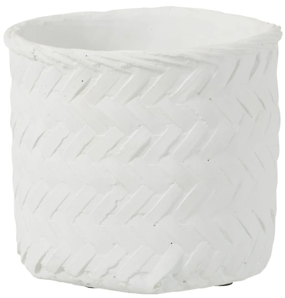 Biely cementový kvetináč s imitáciou bambusového výpletu L - Ø 20*17,5 cm