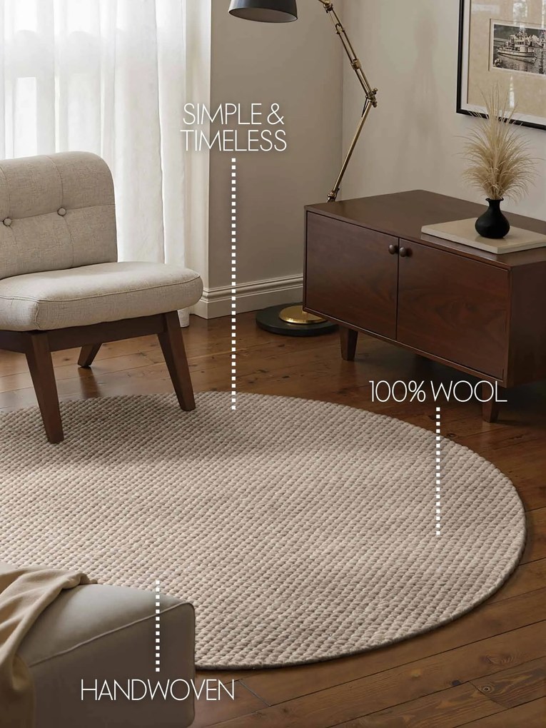 ELLE Decoration, Kusový koberec Lyon Beans 106315 Natural Beige kruh z kolekcie Elle, 200x200 (priemer) kruh, béžová, obývacia izba