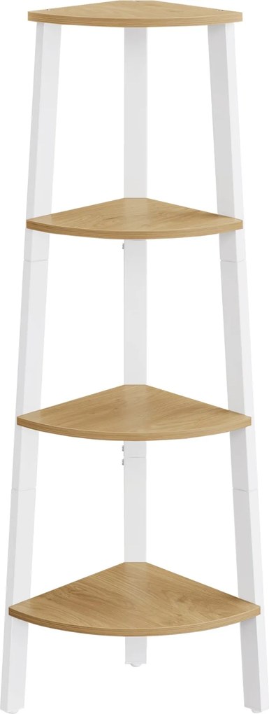 Knižnica do rohu, 4-poschodová rebríková polica 33×33×125 cm, prírodná - biela farba
