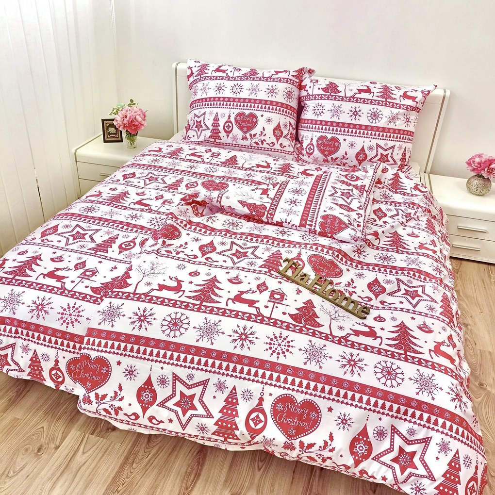 Obliečky bavlnené Vianočné obliečky Christmas červené TiaHome - 1x Vankúš 90x70cm, 1x Paplón 140x200cm