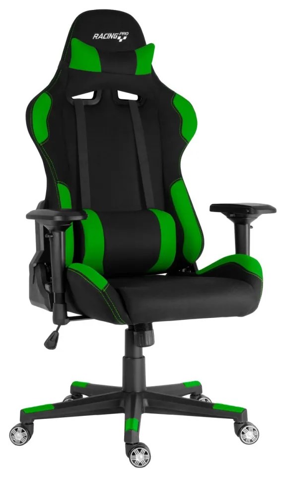 Herné kreslo Racing Pro ZK-025 TEX — látka, čierna / zelená