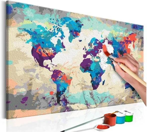 DIY set na tvorbu vlastného obrazu na plátne Artgeist World Map, 60 × 40 cm