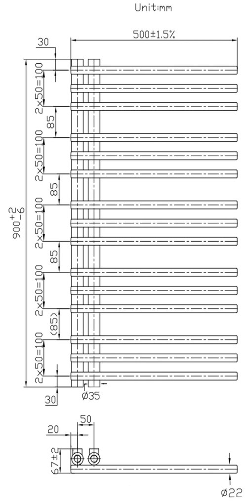 Gamma Erga Aquatic, vykurovacie teleso 900x500 mm, 400W, biela, ERG-LAV-AQUA-9050-WH