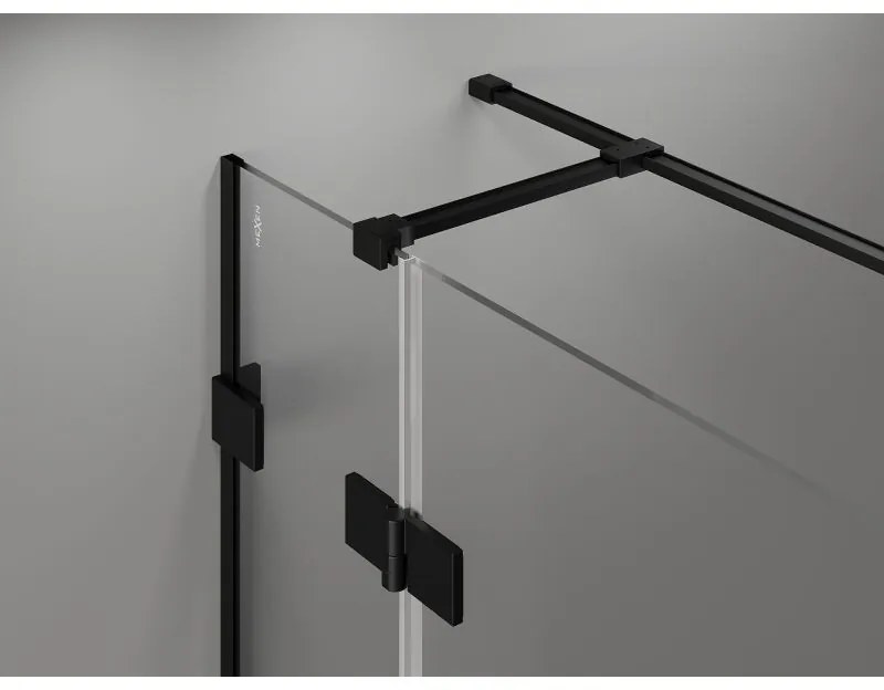 Mexen Lunar T, výklopný ľavý sprchový kút 125 x 100 cm, 8mm číre sklo, čierny profil, 834T-125-100-70-00-L