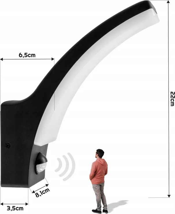BERGE LED nástenné svietidlo 12W - 800lm - vonkajšie s pohybovým čidlom