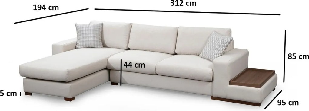 Rohová sedacia súprava Loop 312 cm s odkladacím stolíkom béžová ľavá
