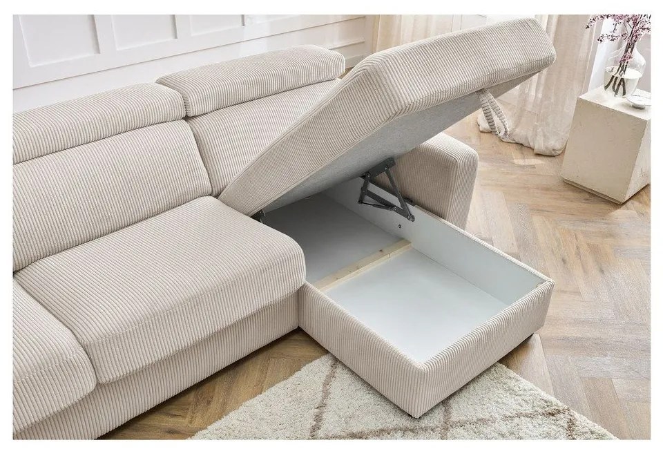 Krémová menčestrová rozkladacia rohová pohovka (variabilná) Monaco – Bobochic Paris