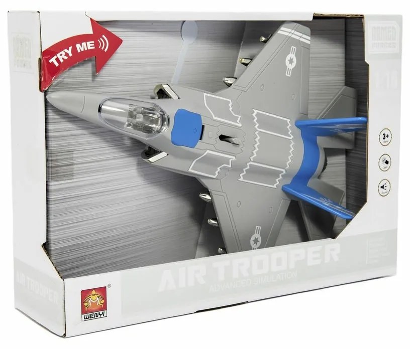 Lietadlo/stíhačka plast 31cm na batérie so svetlom so zvukom v krabici 32x22,5x9cm