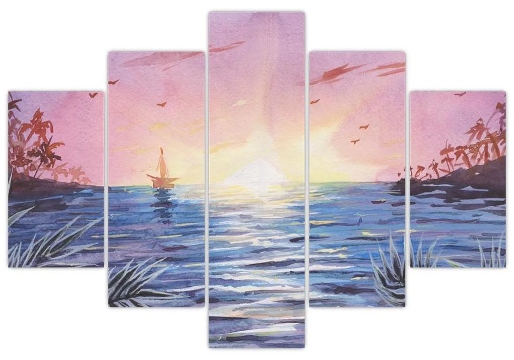 Obrázok - Západ slnka nad vodou, aquarel (150x105 cm)
