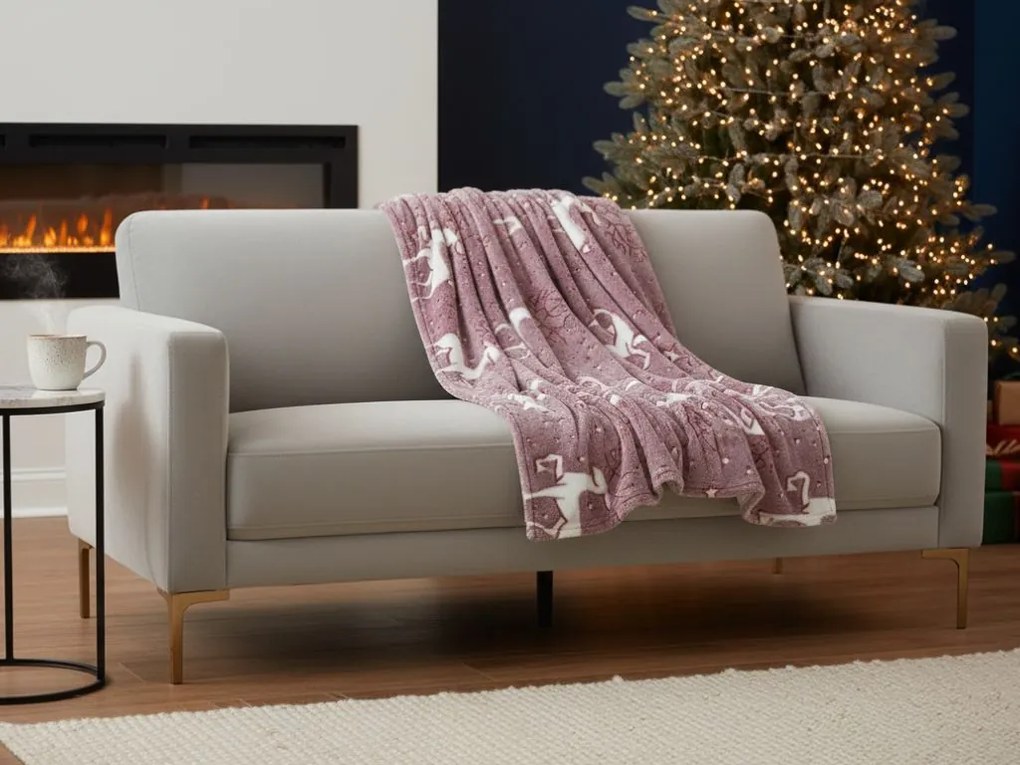 Svietiaca vianočná mikroplyšová deka STAR DEER, červená Rozmer: 150 x 200 cm