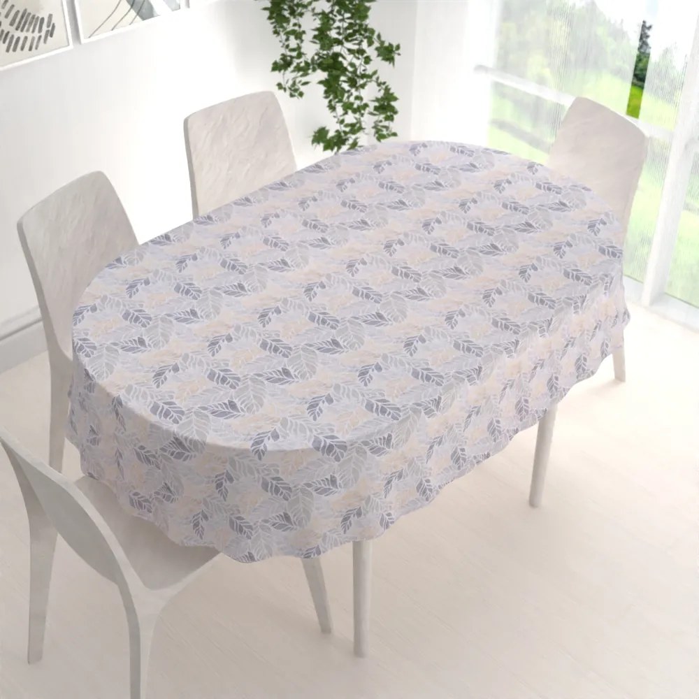 Biante Dekoračný oválny obrus PML-057 Mozaika žltosivých listov na sivom 100x140 cm