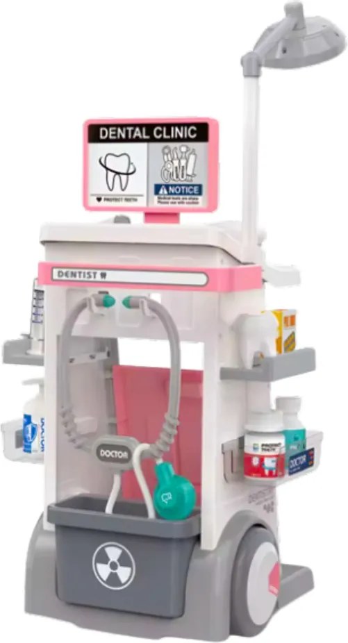 LEAN Toys Lekár Zubár Sada Lekársky svetelný vozík Ružová 26 el.