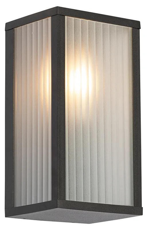 Vonkajšia nástenná lampa čierna s rebrovaným sklom IP44 - Charlois