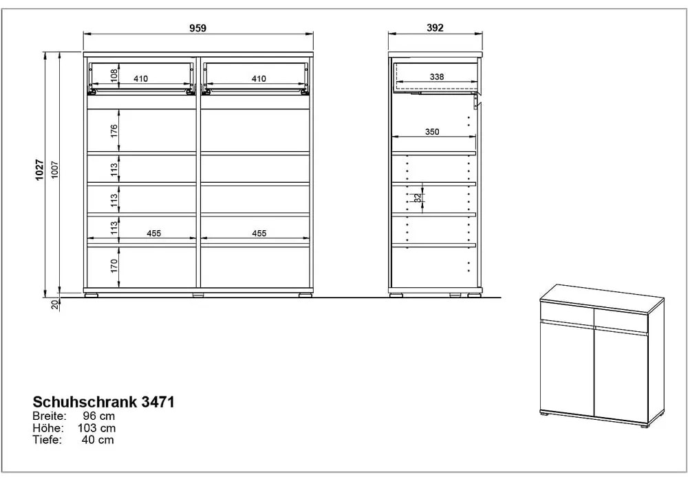 Skrinka na topánky v dekore buka so zásuvkami Lissabon - Germania