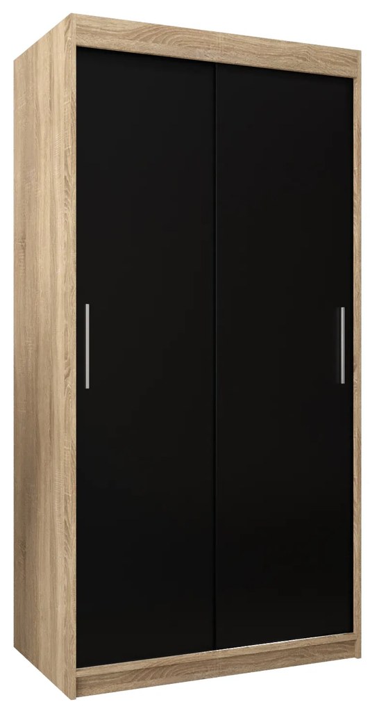 Šatníková skriňa 100 cm Toki (Dub sonoma + Čierna matná). Akcia -50%. Vlastná spoľahlivá doprava až k Vám domov. 1064801