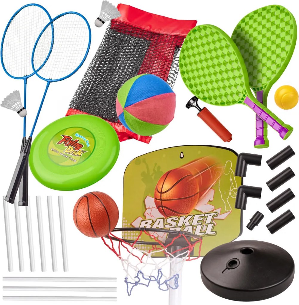 KIK Športová sada 5v1 pre deti: bedminton, basketbal, volejbal, tenis, frisbee