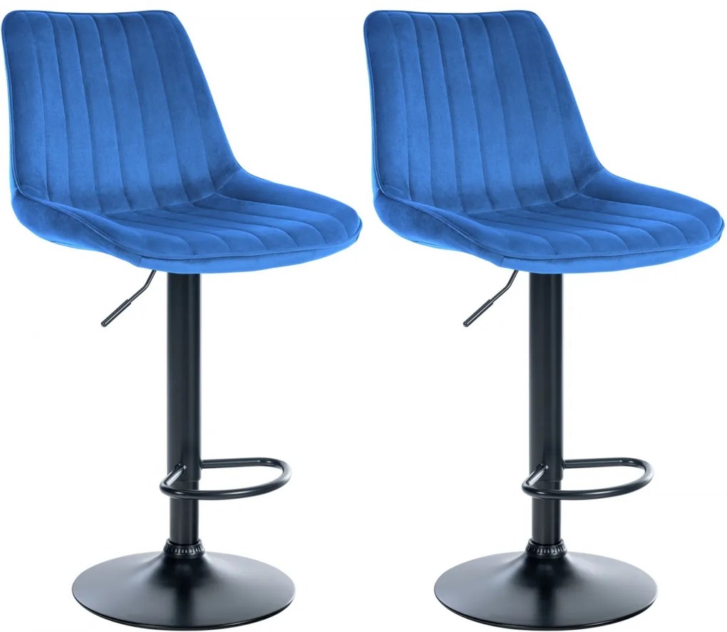 2x Barová stolička Toni - zamat, čierny rám - Modrá