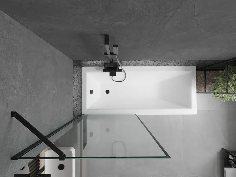 Mexen Next, vaňová zástena 1-krídlová 80 x 150 cm, fixné krídlo, 6 mm číre sklo s čiernym vzorom, čierny profil, 895-080-000-00-70-70