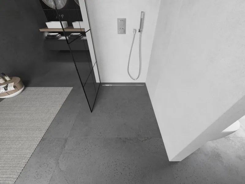Mexen Kioto L, sprchová zástena Walk-In 80 x 200 cm, 8mm číre sklo čierny vzor, brúsená oceľ profil, 800-080-103-97-77