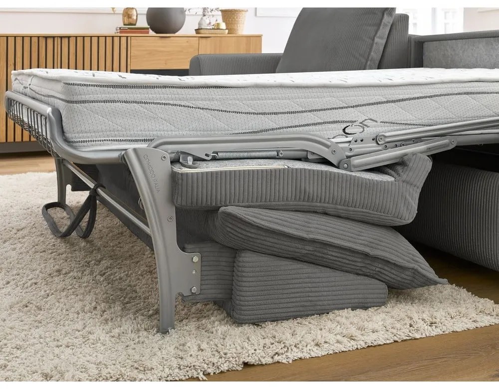 Sivá menčestrová rozkladacia rohová pohovka (variabilná) Augustin – Bobochic Paris