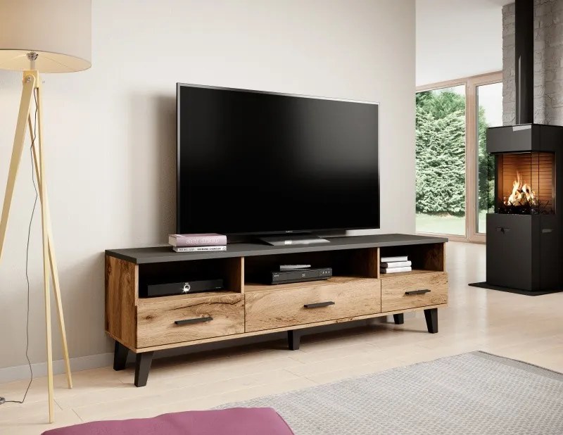 TV stolík Lotta 180 cm dub wotan/čierny