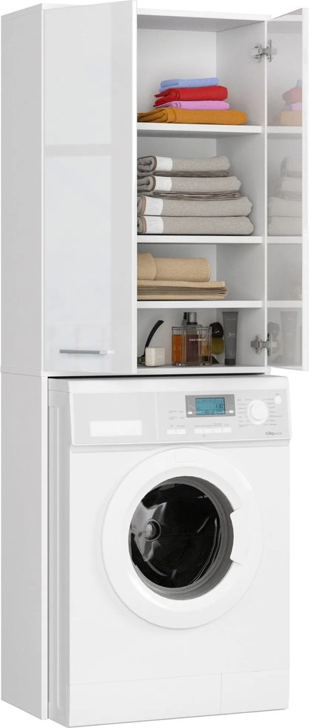 Kúpeľňová skrinka nad práčku Fin 180 cm 2D lesklá biela