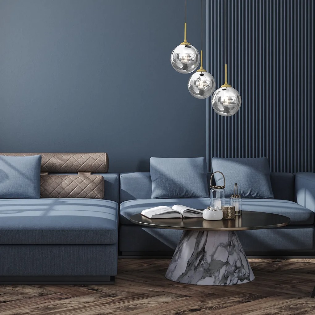 Závesné svietidlo Reflex, 3x grafitové sklenené tienidlo, b/g, o