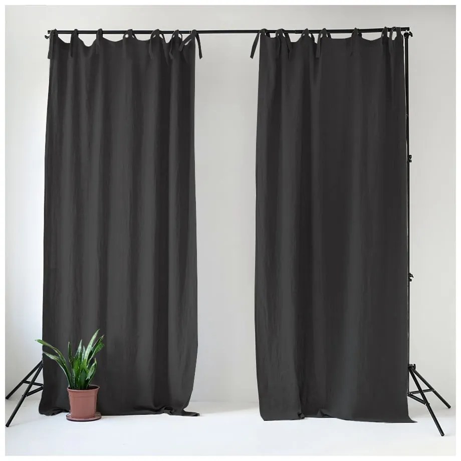 Tmavosivý ľanový záves s pútkami Linen Tales Night Time, 250 x 140 cm