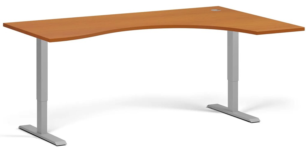 Ergonomický výškovo nastaviteľný stôl, 180x120 cm, 1 motor, L/P, sivá podnož, čerešňa
