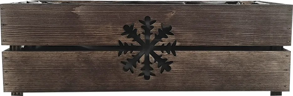 AMADEA Drevený vianočný kvetináč s vločkou tmavý, vo vnútri s čiernou fóliou, 52x21,5x17cm, český výrobok
