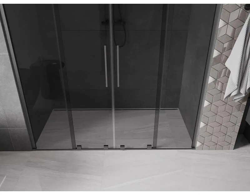 Mexen Velar Duo, posuvné sprchové dvere do otvoru 200 cm, 8mm šedé sklo, grafit brúsený, 871-200-000-42-66