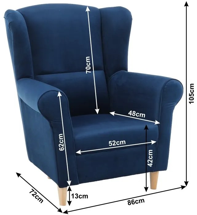 Kondela Kreslo ušiak, CHARLOT, látka modrá