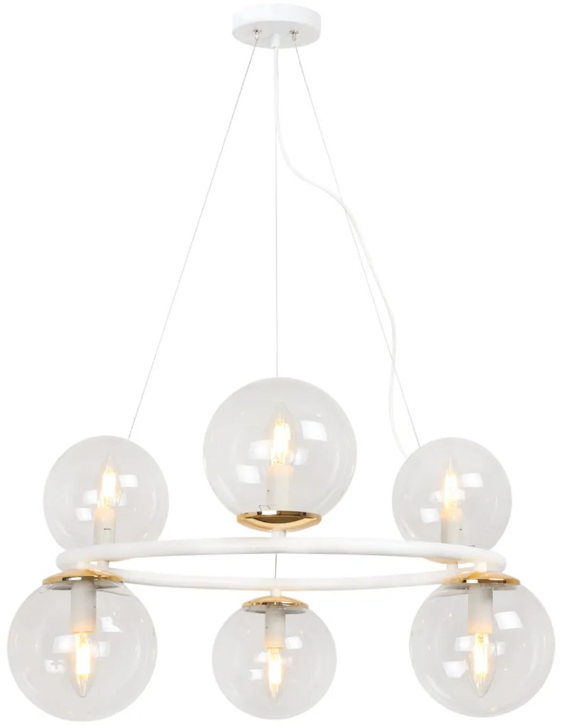 Závesné svietidlo Paris, 6x číre sklenené tienidlo, W/G, O