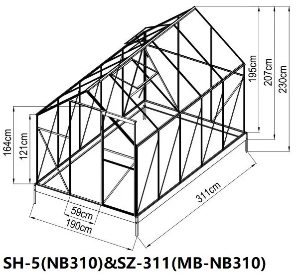 Základňa SZ-311 pre skleník BestBerg SH-5 / 311 x 190 x 12 cm / oceľ