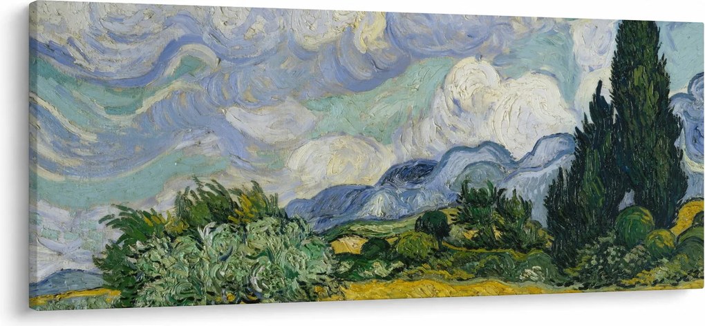 Obraz - Vincent van Gogh, Wheat Field with Cypresses, reprodukcia (120x50 cm)