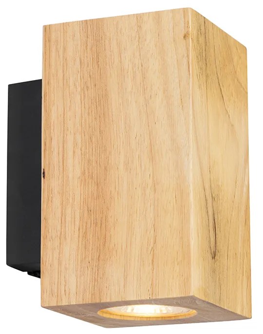 Rustikálna nástenná lampa drevená štvorcová 2-svetlá - Sandy