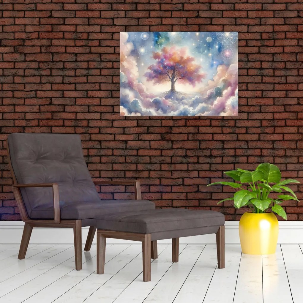 Sklenený obraz – Strom života v oblakoch (70x50 cm)