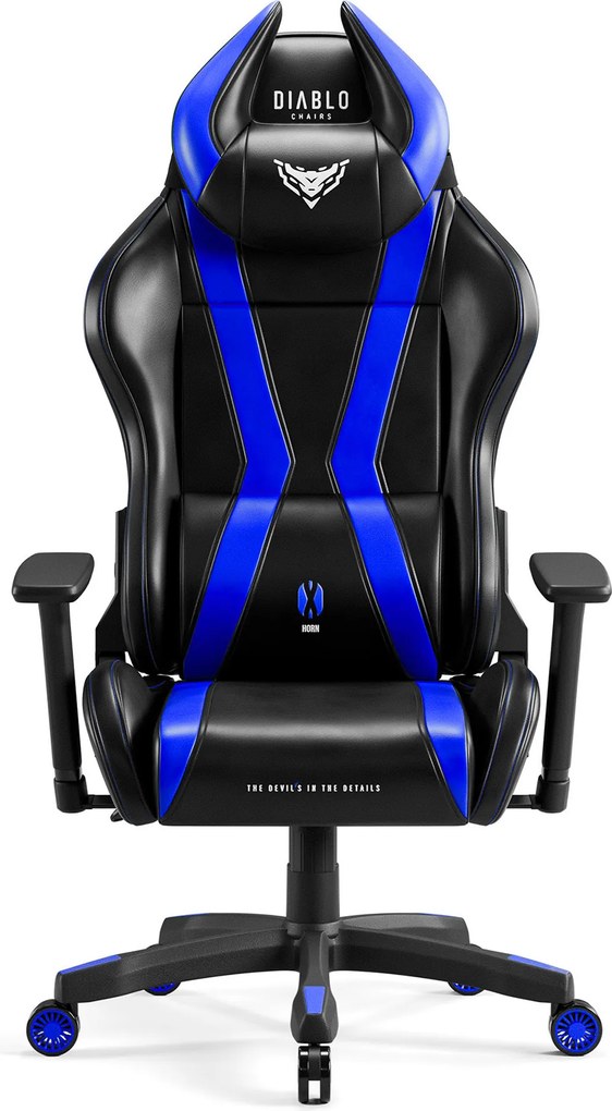 Herné kreslo z eko-kože Normal Size, čierny-modrý: Diablo X-Horn 2.0