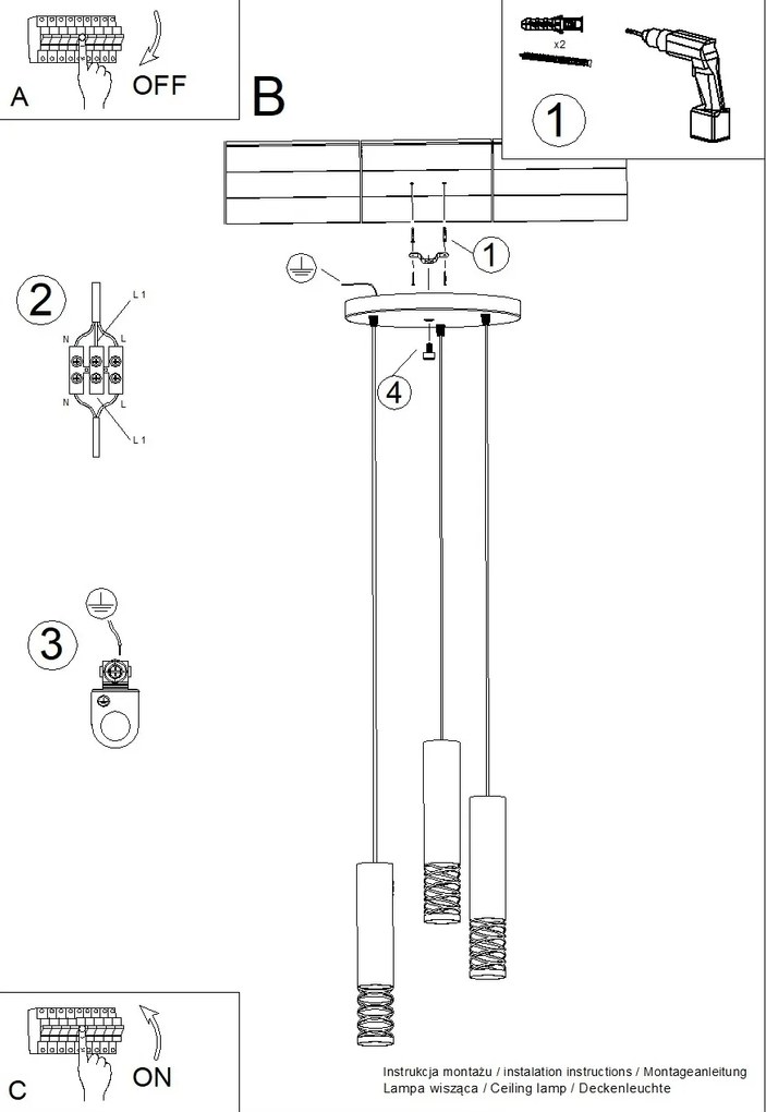 Závesné svietidlo Lami, 3x biele kovové tienidlo, o