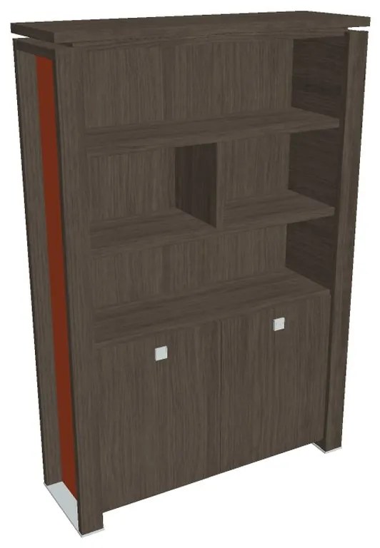 Vysoká skriňa Verno+ S 140 x 46 x 210 cm, s regálom, dub antracit / oranžová