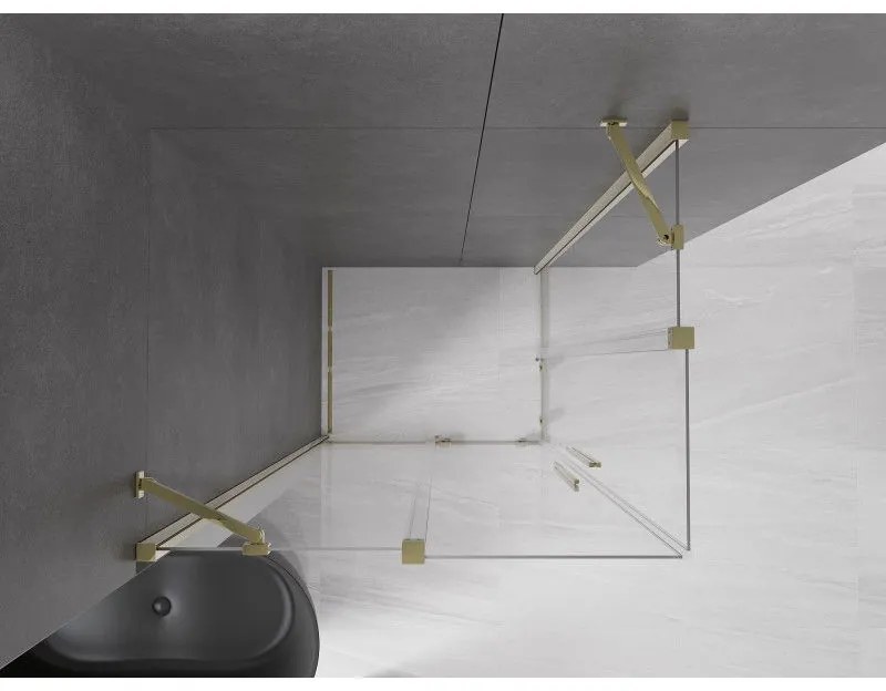 Mexen Velar Duo, sprchový kút s posuvnými dverami 90(dvere) x 80(dvere) cm, 8mm číre sklo, zlatý lesklý profil, 871-090-080-02-50