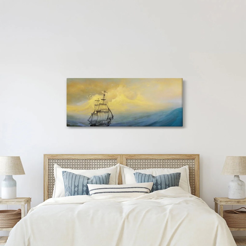 Obraz - Maľba lode na mori (120x50 cm)