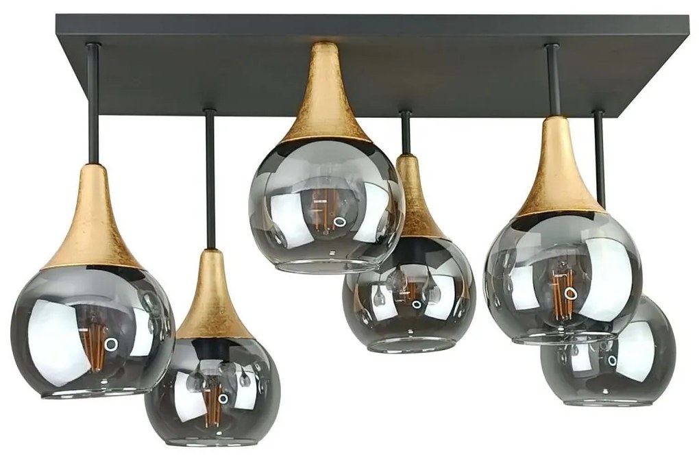 Prisadený luster SOMA 6xE27/60W/230V čierna/zlatá/dymová čierna