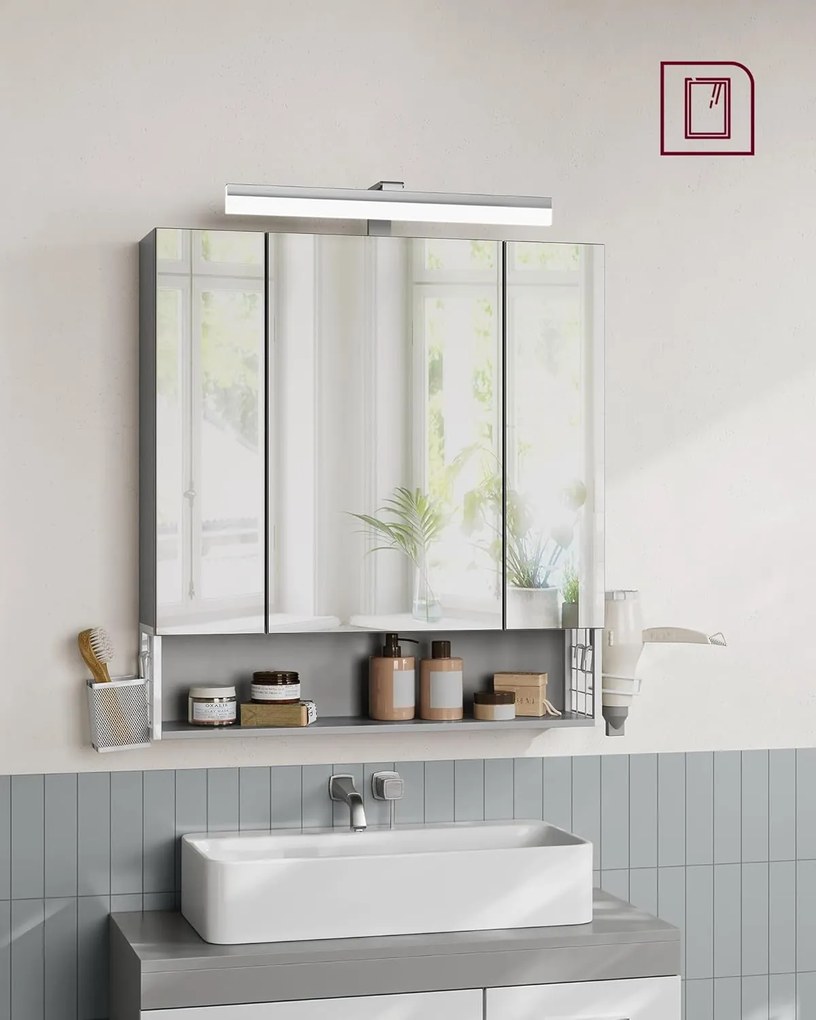 Koupelnová zrcadlová skříňka s LED osvětlením Vasagle Doris šedá