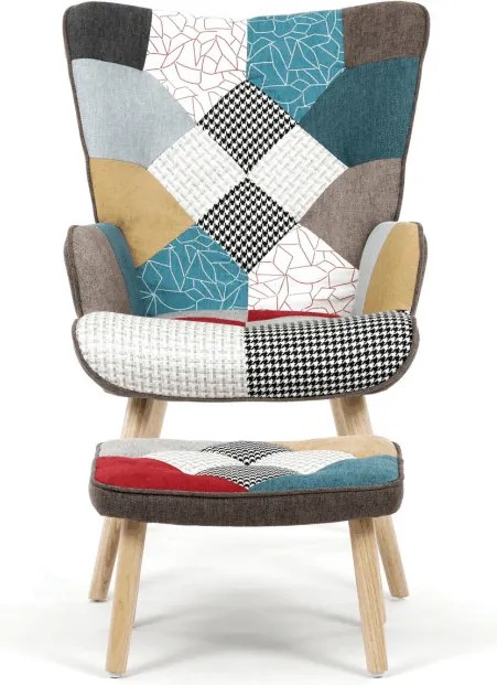 Kreslo patchwork s podnožkou AK-305B PW2