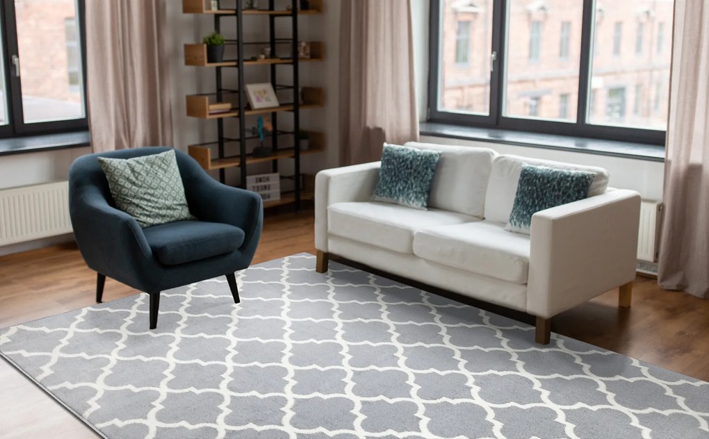 Koberec BCF Morad TRELLIS Vzor marocká mreža, svetlosivý