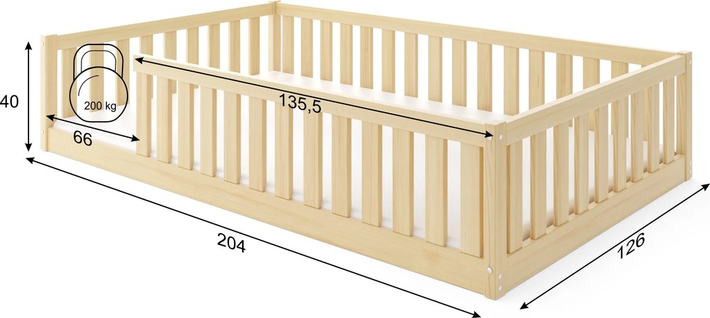 Široká posteľ BELLA SIMA 120×200 cm Montessori – prírodná borovica